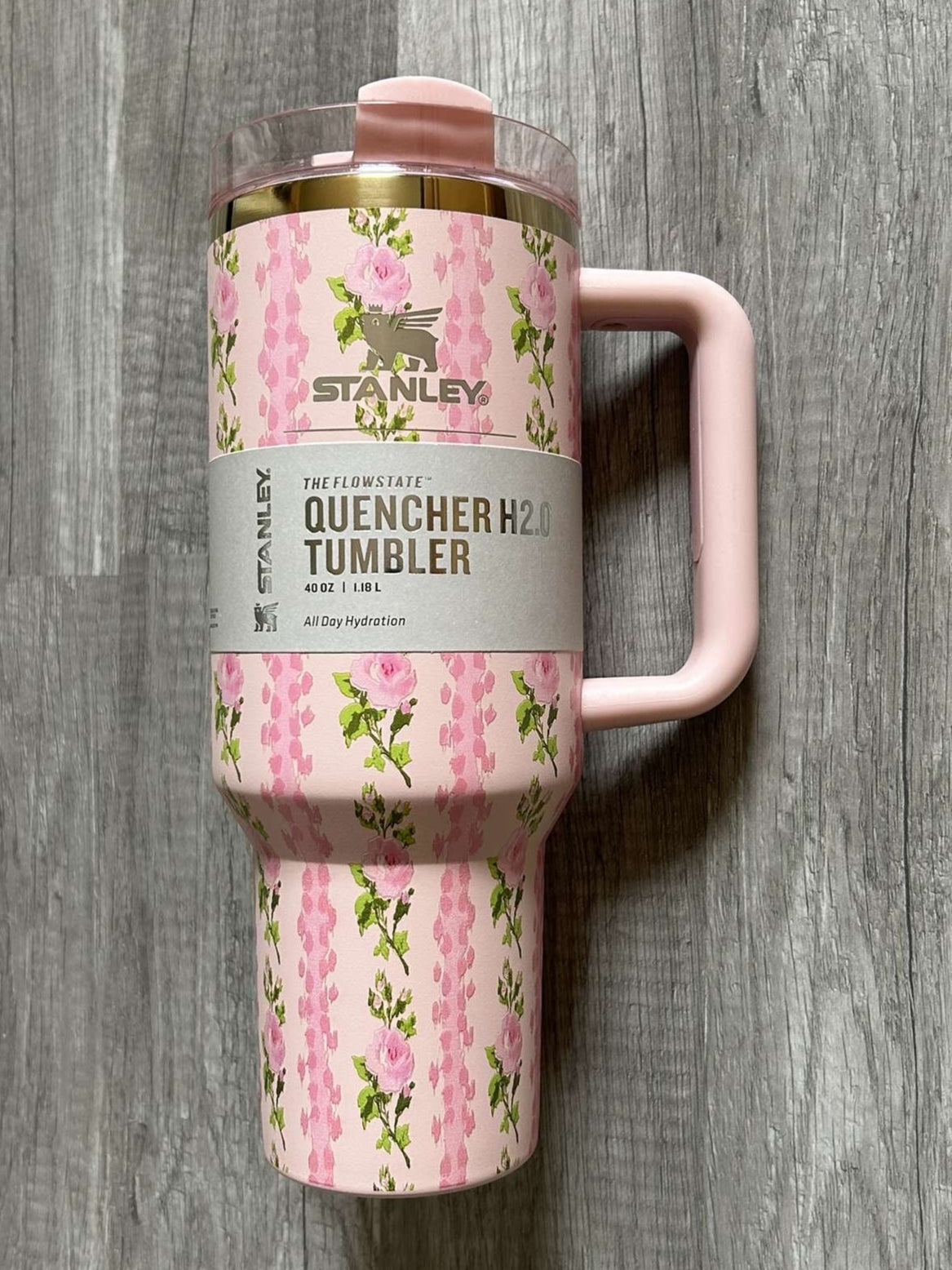 Love Shack Fancy Stanley Tumbler 40oz Blooming Heirloom Pink and Green