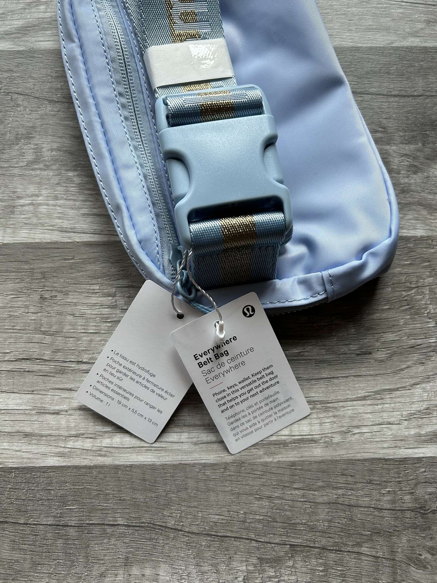 Lululemon Everywhere Belt Bag Blue and Gold Wordmark New With Tags 1L
