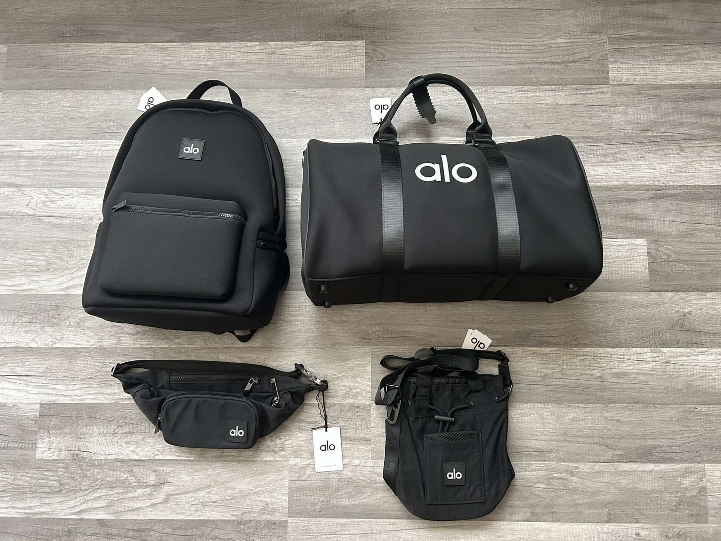 Alo Yoga Bundle Stow Backpack Traverse Duffle Crossbody Bucket Bag Explorer Fanny Pack New With Tags