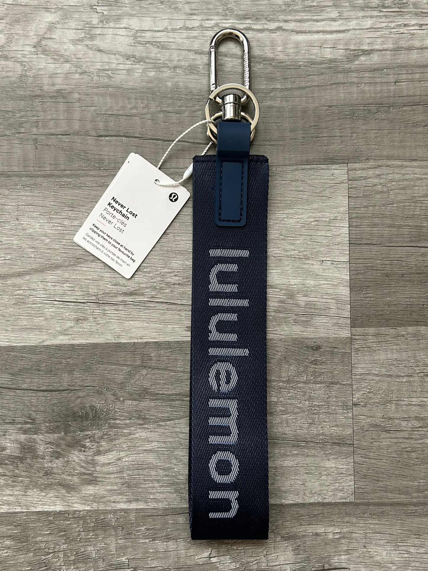 Lululemon Never Lost Keychain Navy Blue and White New With Tags