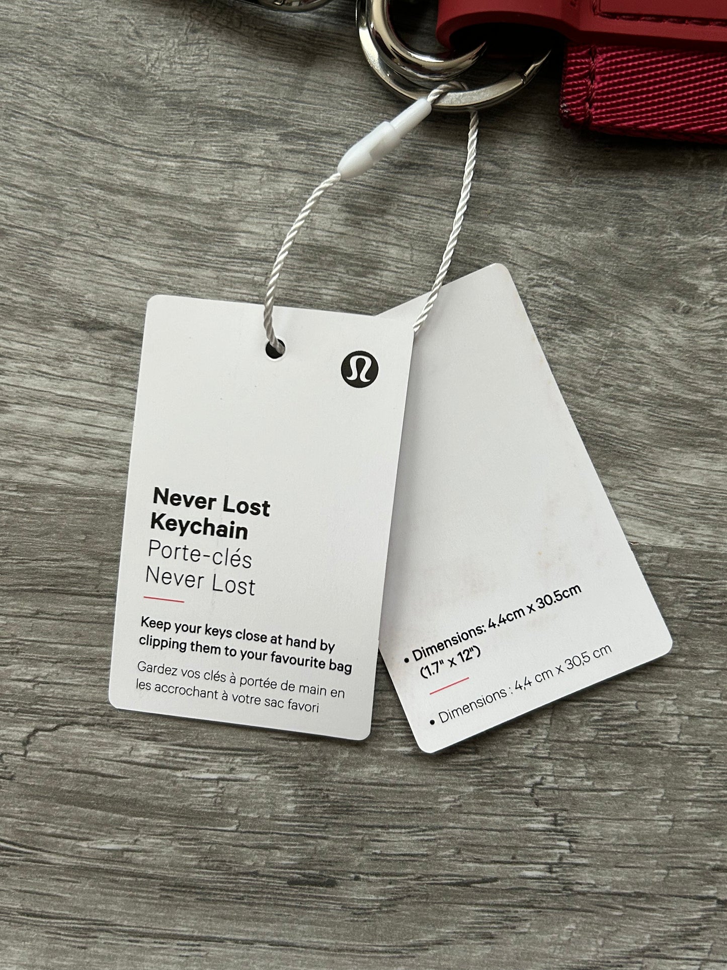 Lululemon Never Lost Keychain Pomegranate Red and White New With Tags