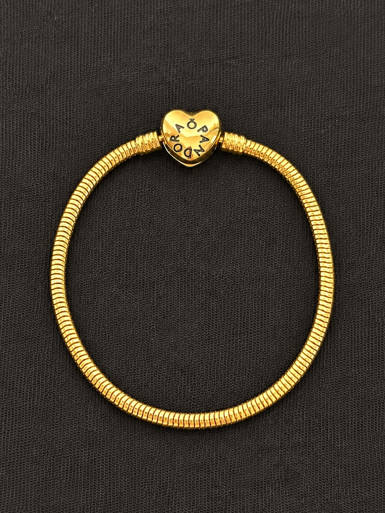 Pandora Bracelet Heart Clasp Snake Chain Gold