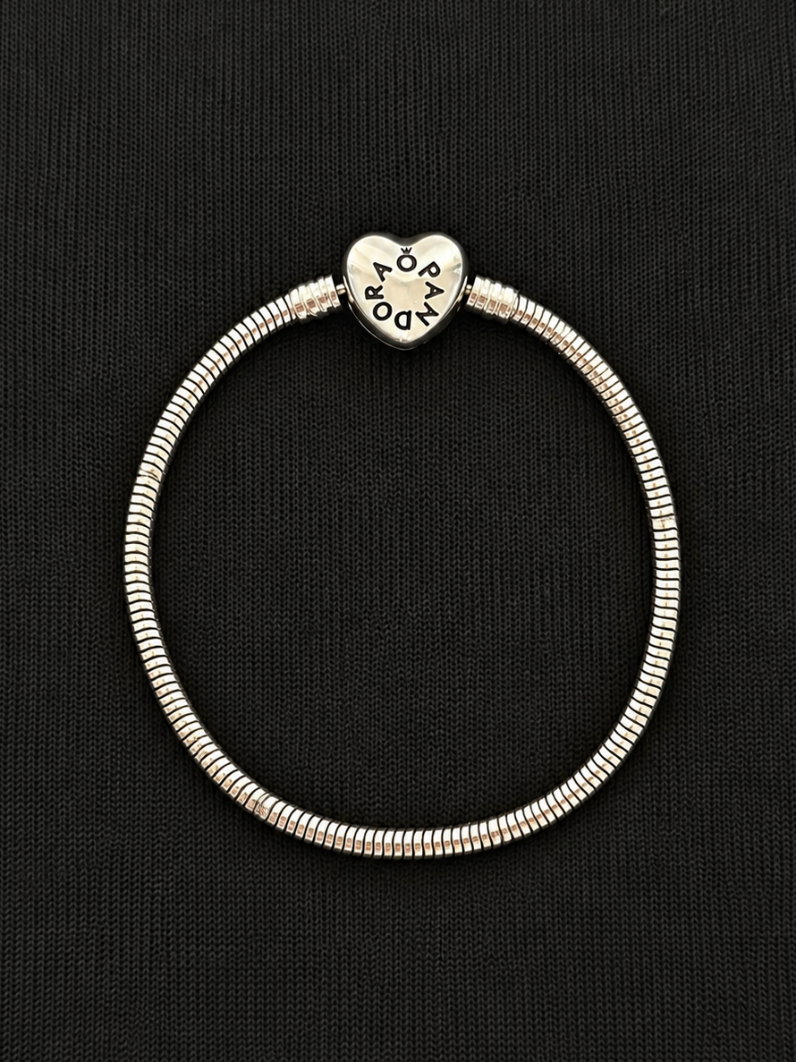 Pandora Bracelet Heart Clasp Snake Chain Silver