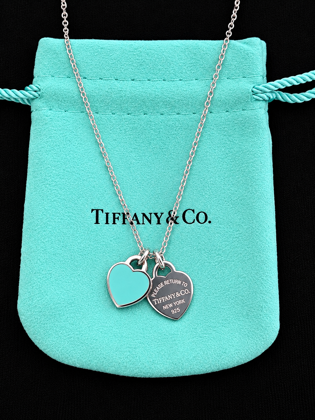 Tiffany and Co Heart Necklace Silver and Blue