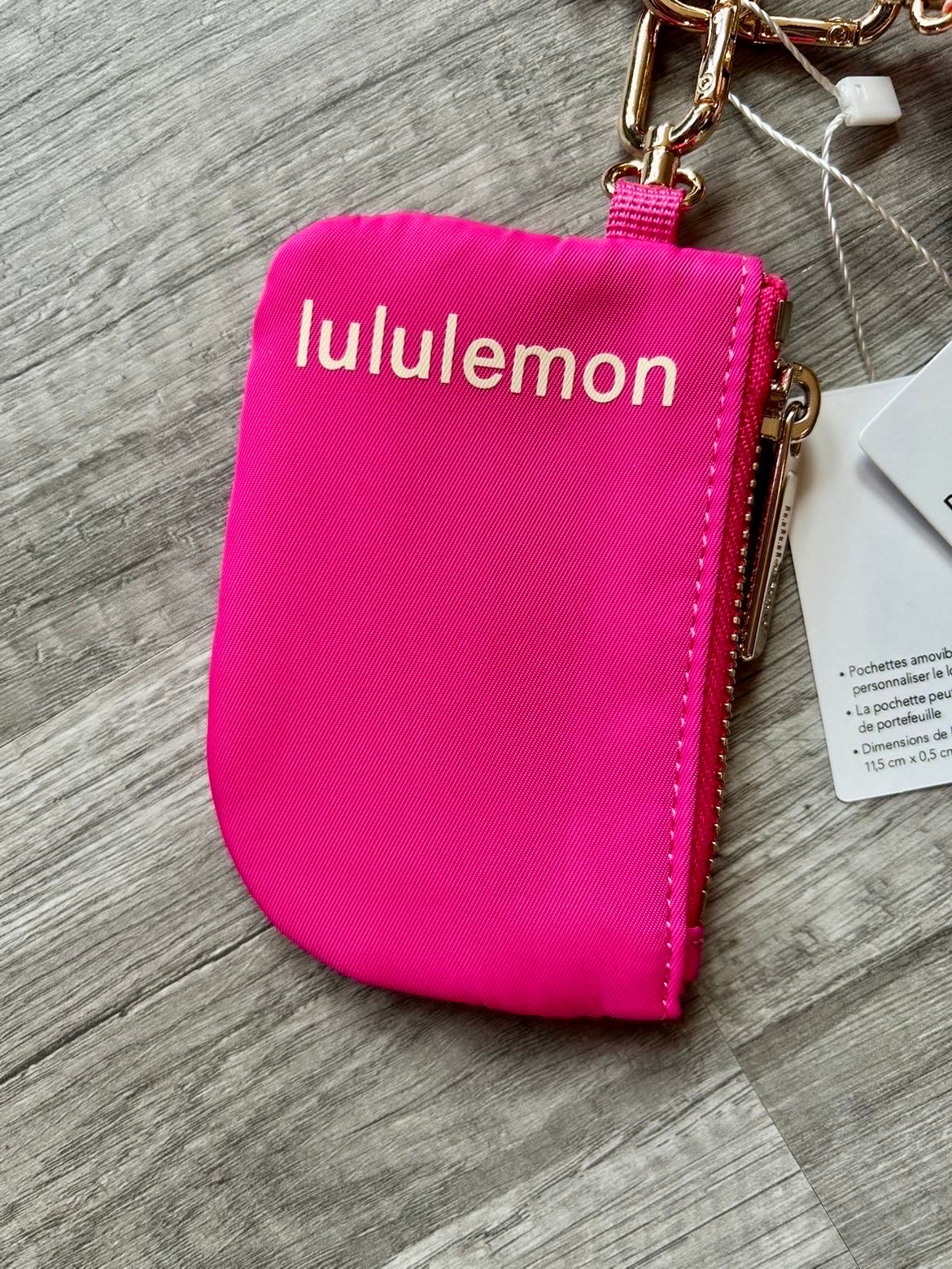 Lululemon Dual Pouch Wristlet Pink and Gold Wordmark New With Tags