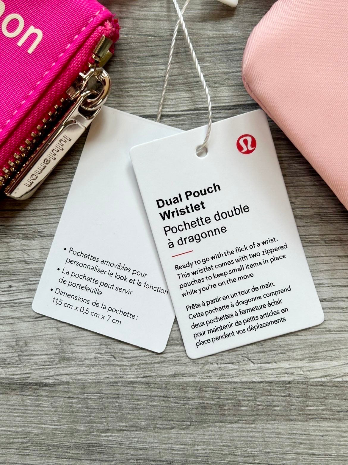 Lululemon Dual Pouch Wristlet Pink and Gold Wordmark New With Tags