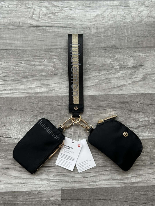Lululemon Dual Pouch Wristlet Black and Gold Wordmark New With Tags