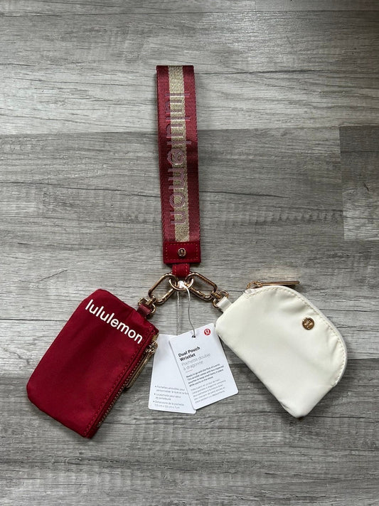 Lululemon Dual Pouch Wristlet Red and White Gold Wordmark New With Tags