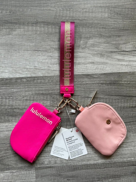 Lululemon Dual Pouch Wristlet Pink and Gold Wordmark New With Tags