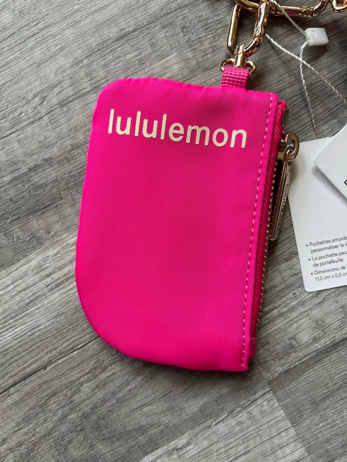 Lululemon Dual Pouch Wristlet Pink and Gold Wordmark New With Tags