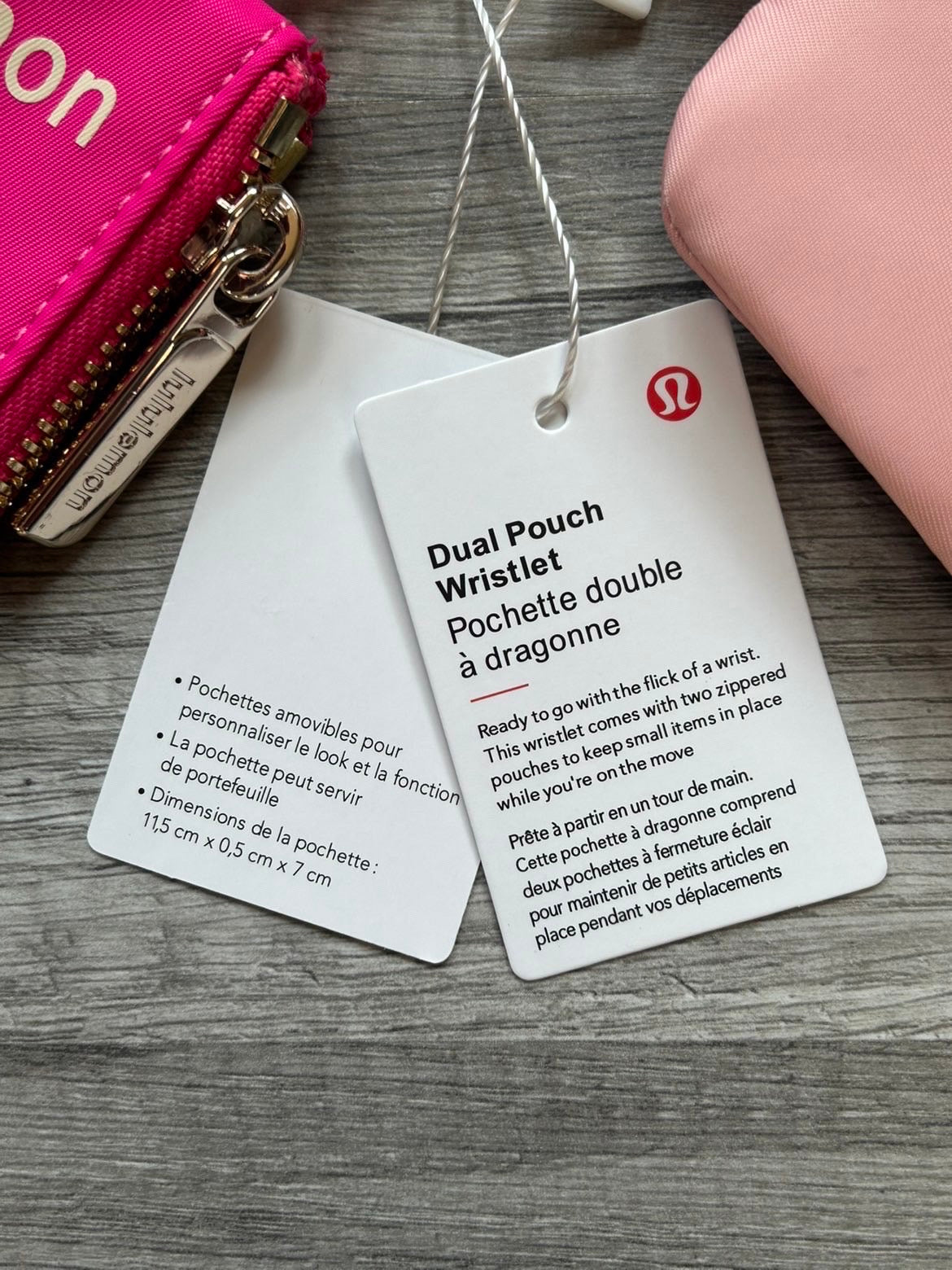 Lululemon Dual Pouch Wristlet Pink and Gold Wordmark New With Tags
