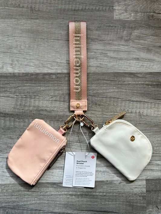 Lululemon Dual Pouch Wristlet Pink and White Gold Wordmark New With Tags