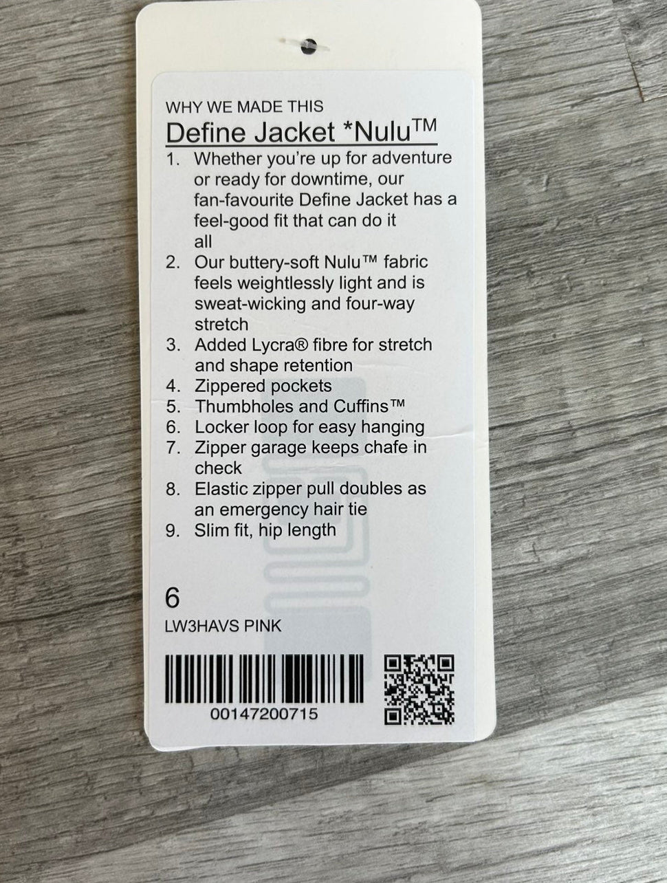Lululemon Define Jacket Nulu Pink Zipper Size 6 Small New With Tags