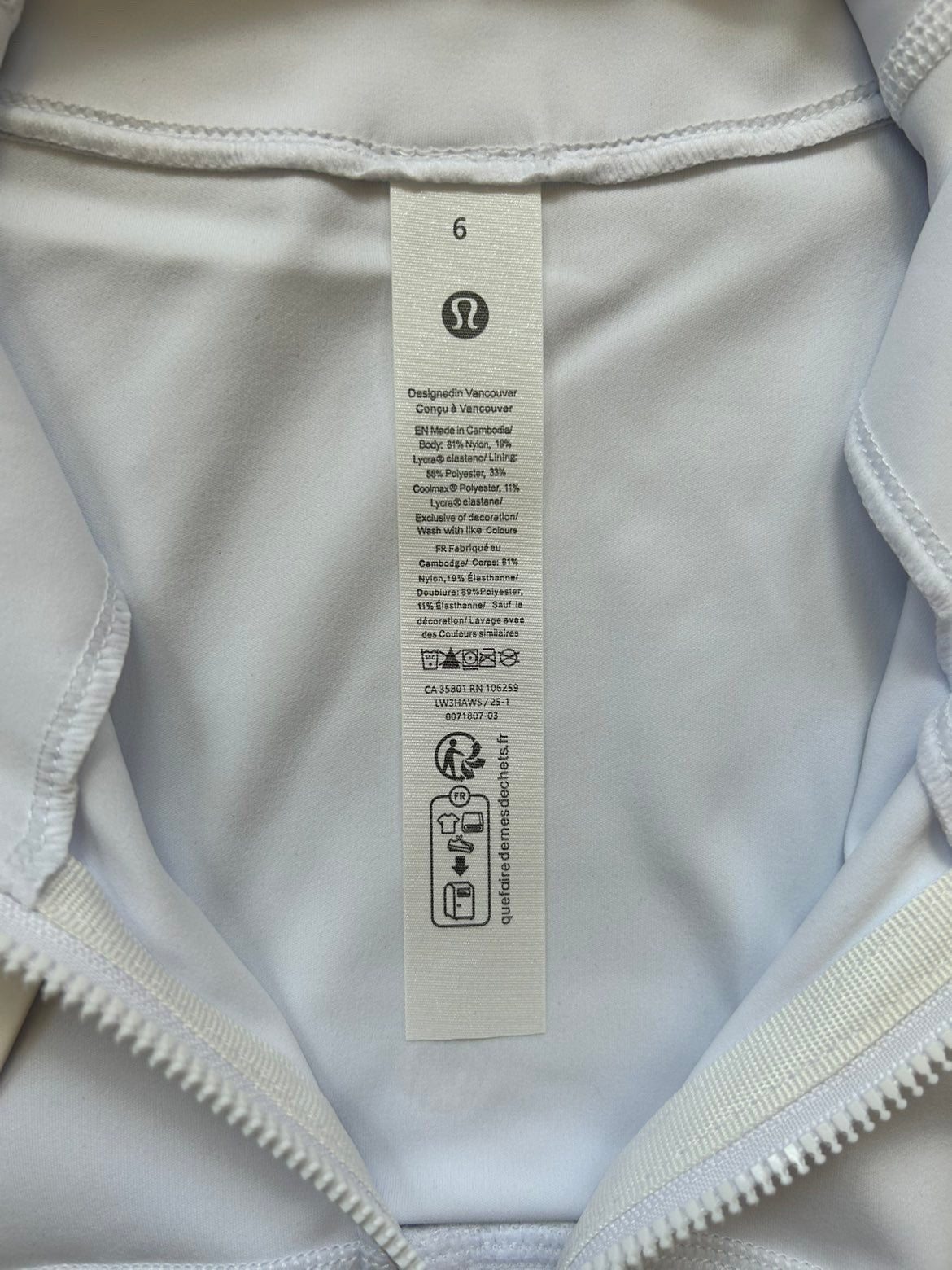 Lululemon Define Jacket Nulu White and Gold Zipper Size 6 Small New With Tags