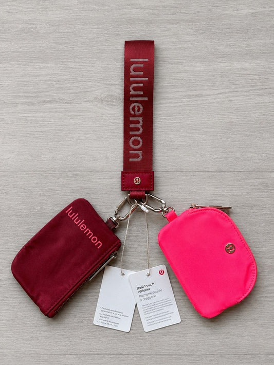 Lululemon Dual Pouch Wristlet Red and Pink Wordmark New With Tags