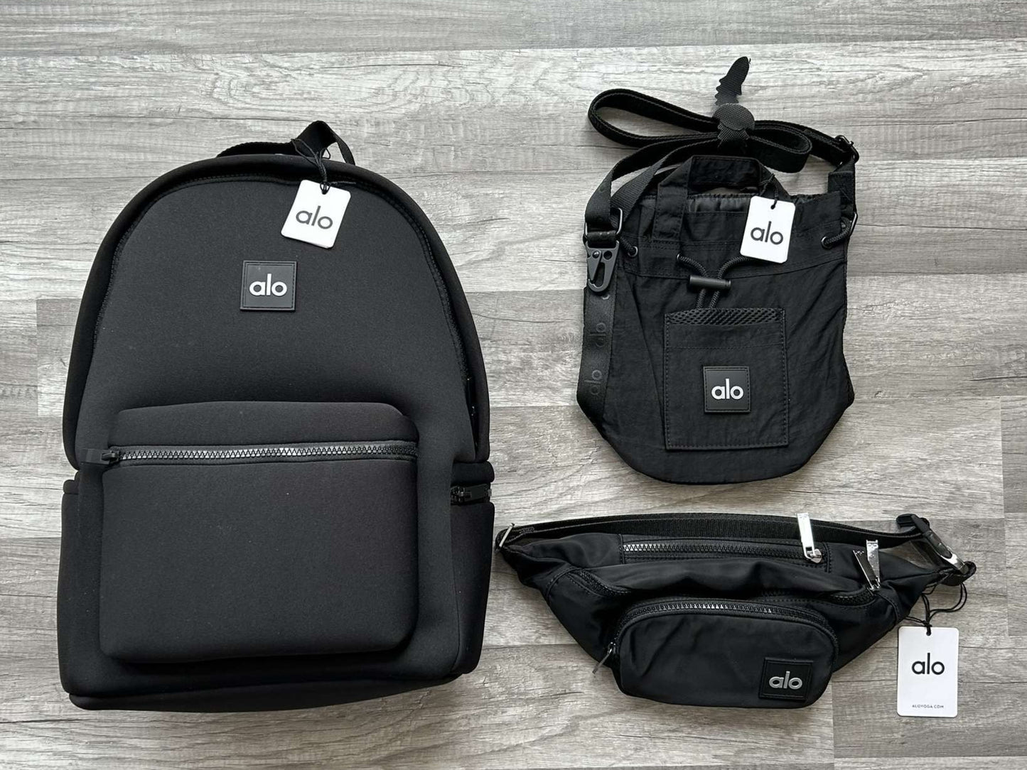 Alo Yoga Bundle Stow Backpack Crossbody Bucket Bag Explorer Fanny Pack New With Tags