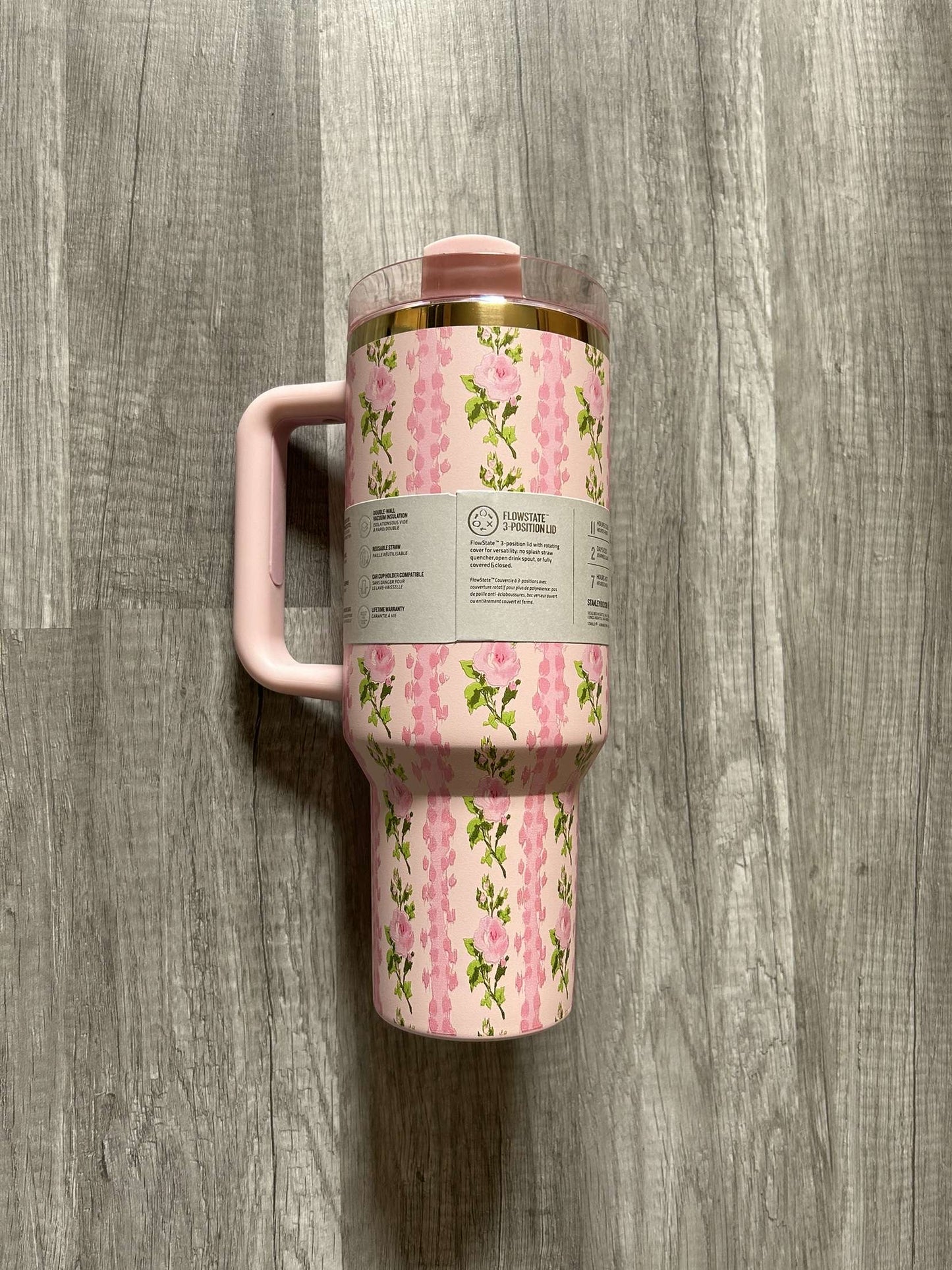 Love Shack Fancy Stanley Tumbler 40oz Blooming Heirloom Pink and Green