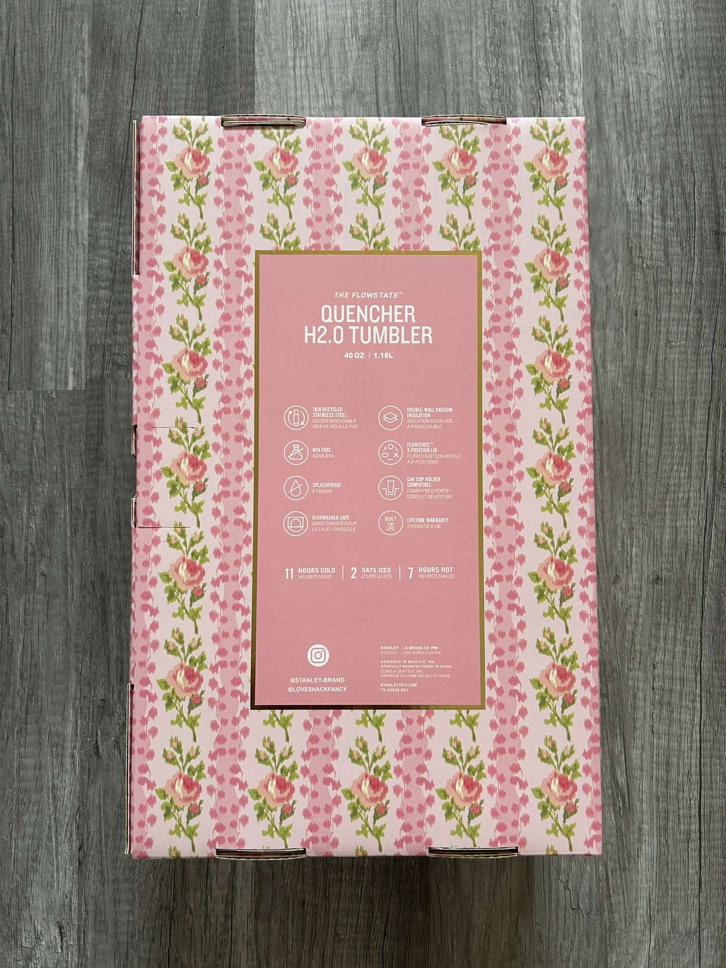 Love Shack Fancy Stanley Tumbler 40oz Blooming Heirloom Pink and Green