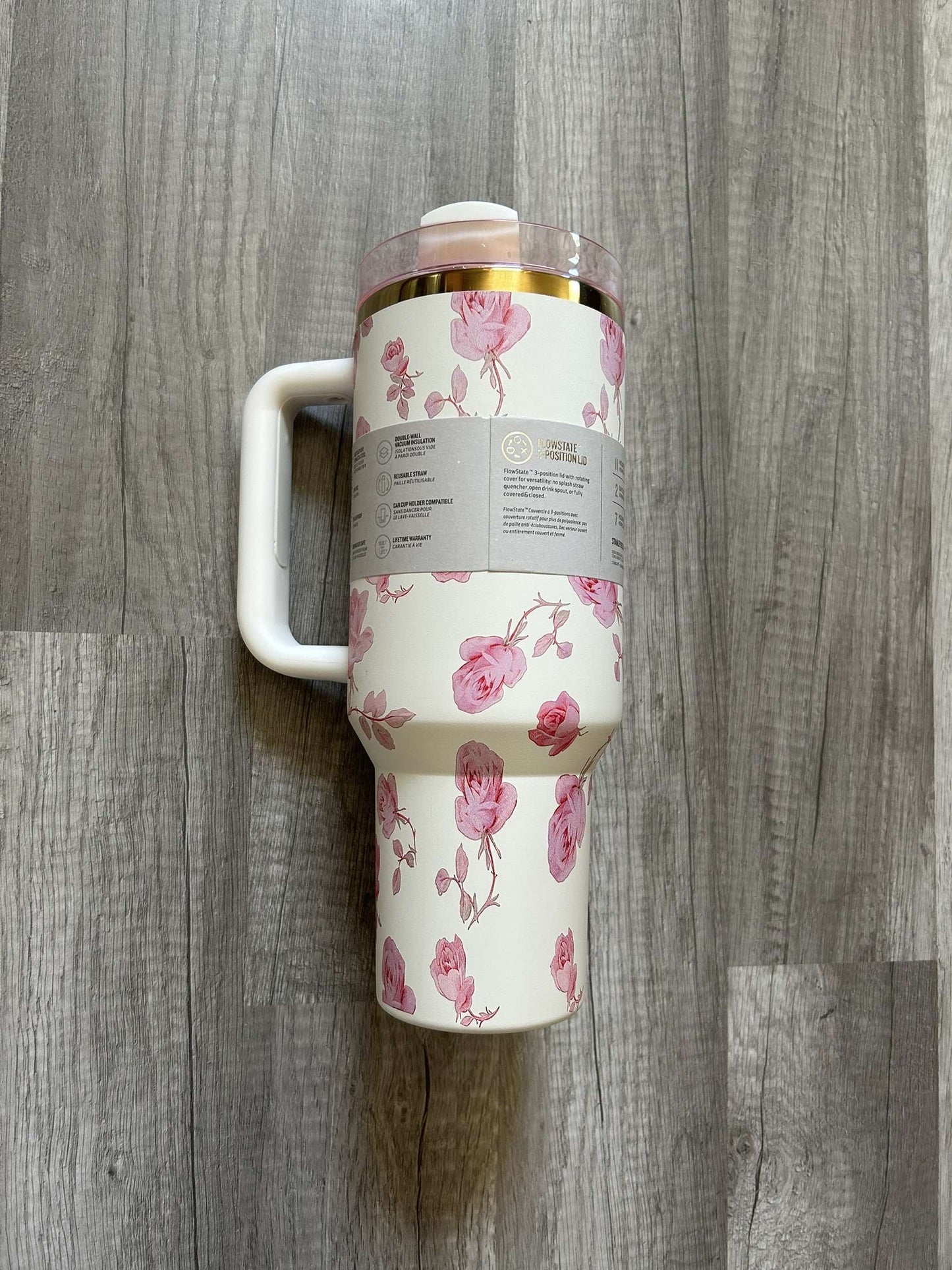 Love Shack Fancy Stanley Tumbler 40oz Quencher H2.0 Ribbon Rosa Pink and White