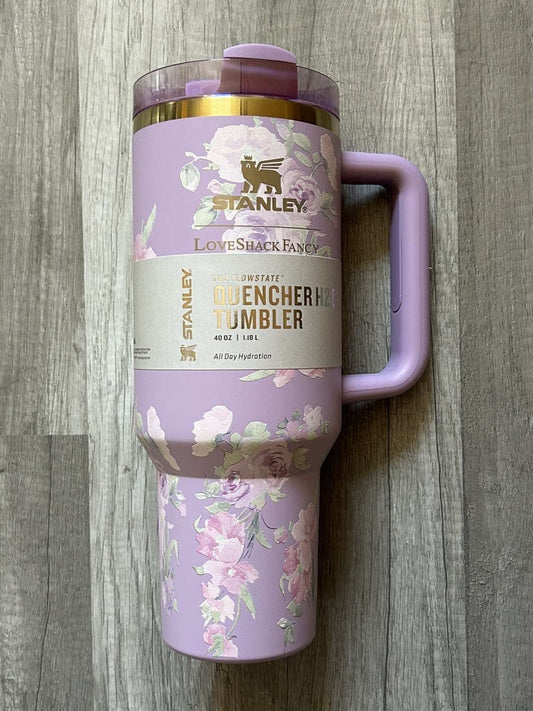 Love Shack Fancy Stanley Tumbler 40oz Quencher H2.0 Purple Happy Thoughts