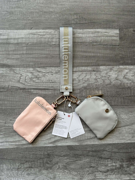 Lululemon Dual Pouch Wristlet Peach and Gray Gold Wordmark New With Tags
