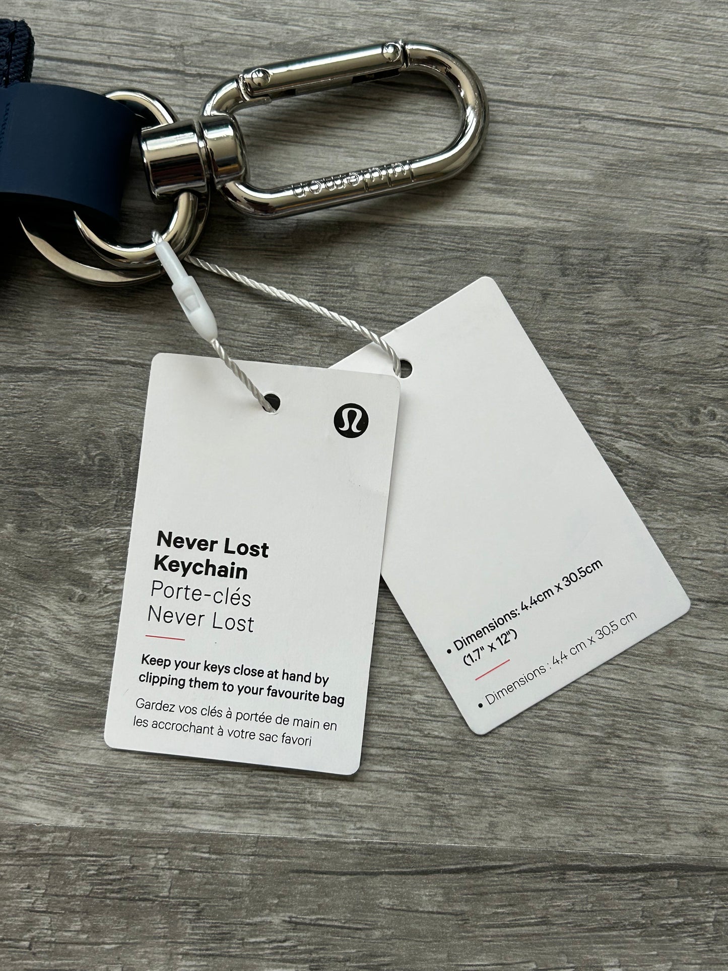 Lululemon Never Lost Keychain Navy Blue and White New With Tags