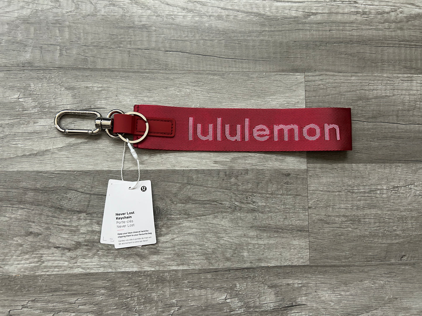 Lululemon Never Lost Keychain Pomegranate Red and White New With Tags