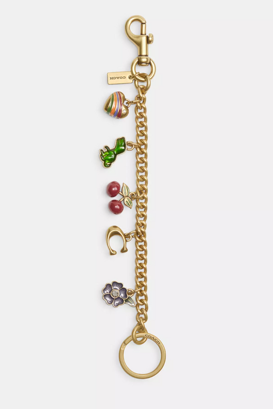 Coach Motif Chain Bag Charm Rexy Tea Rose Cherries Heart Brass Gold Brand New
