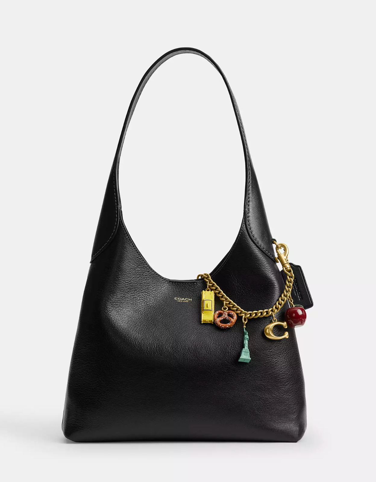 Coach New York Motif Chain Bag Charm Cab Pretzel Liberty Apple Brass Gold Brand New