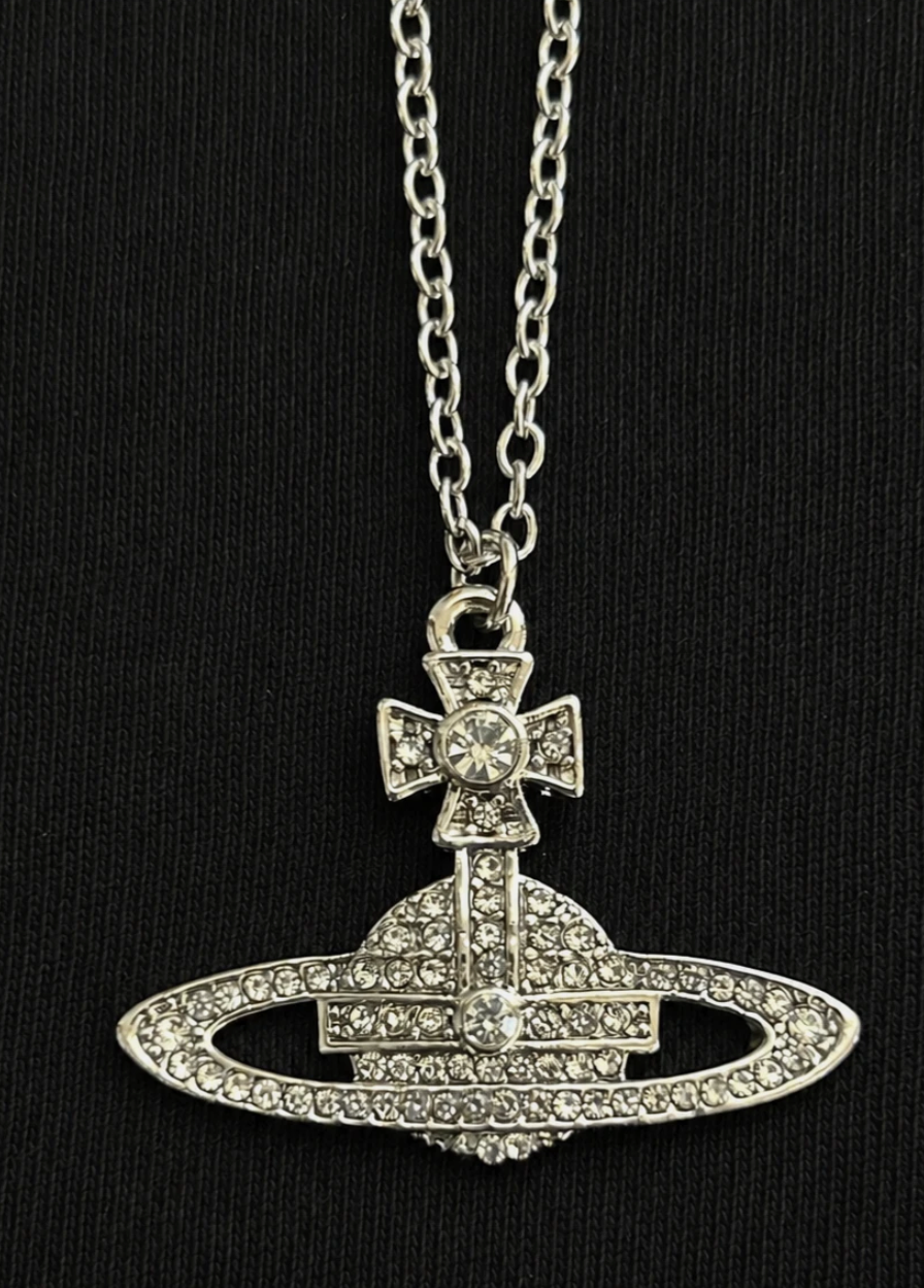 Vivienne Westwood Silver Necklace Bas Relief Crystal Orb