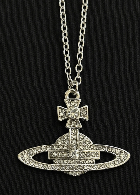 Vivienne Westwood Silver Necklace Bas Relief Crystal Orb