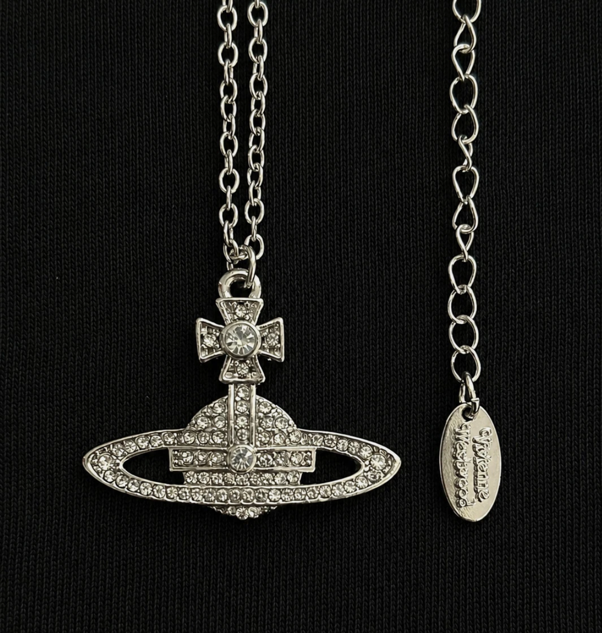 Vivienne Westwood Silver Necklace Bas Relief Crystal Orb
