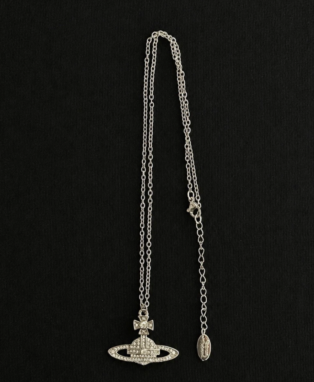 Vivienne Westwood Silver Necklace Bas Relief Crystal Orb