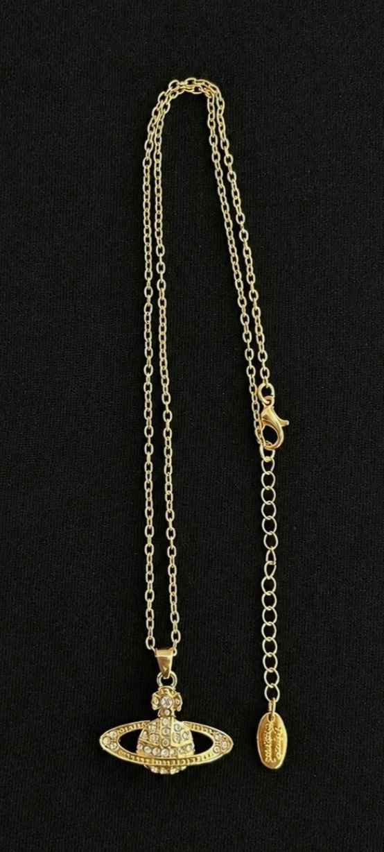 Vivienne Westwood Necklace Gold Bas Relief Crystal Orb