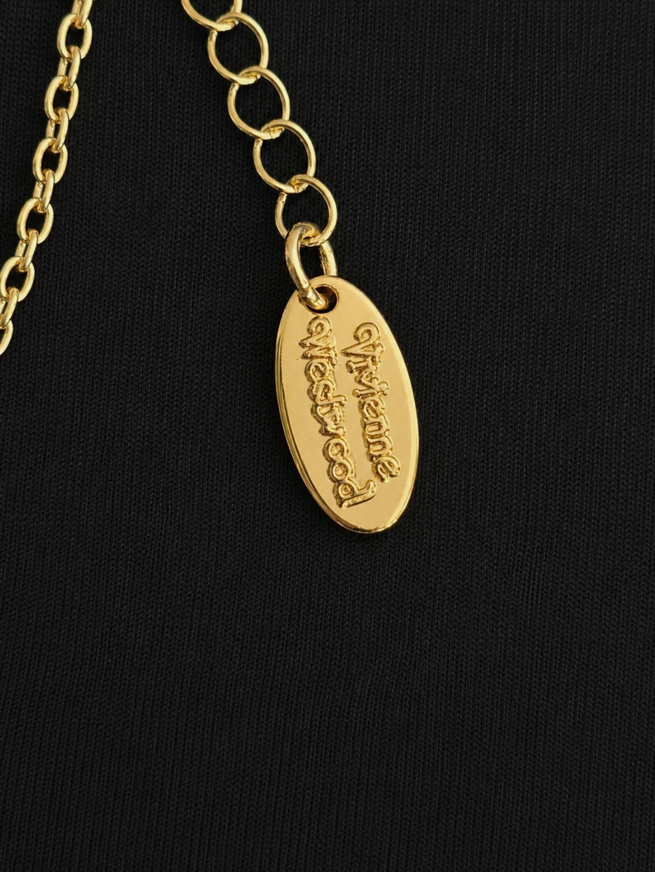 Vivienne Westwood Necklace Gold Bas Relief Crystal Orb