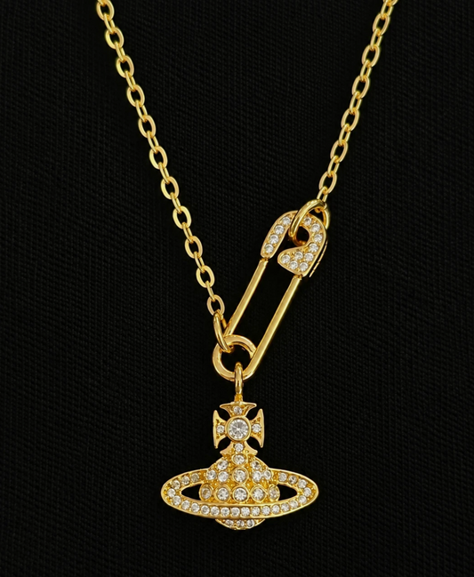 Vivienne Westwood Safety Pin Necklace Gold Orb Pendant
