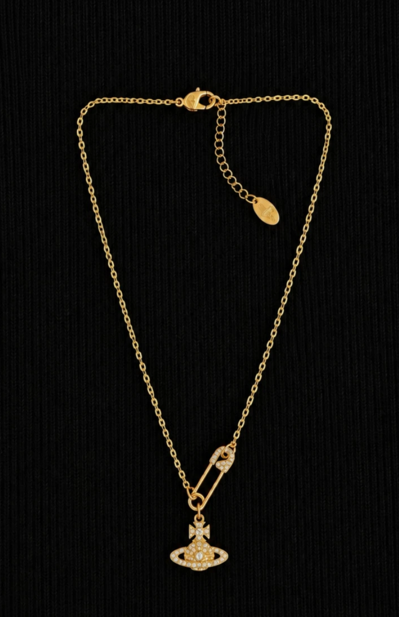 Vivienne Westwood Safety Pin Necklace Gold Orb Pendant