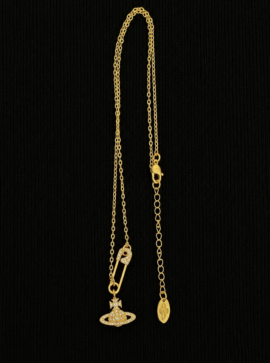 Vivienne Westwood Safety Pin Necklace Gold Orb Pendant