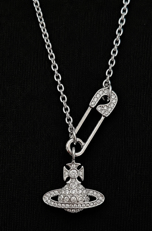 Vivienne Westwood Safety Pin Necklace Silver Orb Pendant