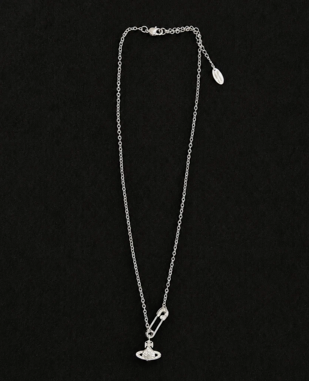 Vivienne Westwood Safety Pin Necklace Silver Orb Pendant