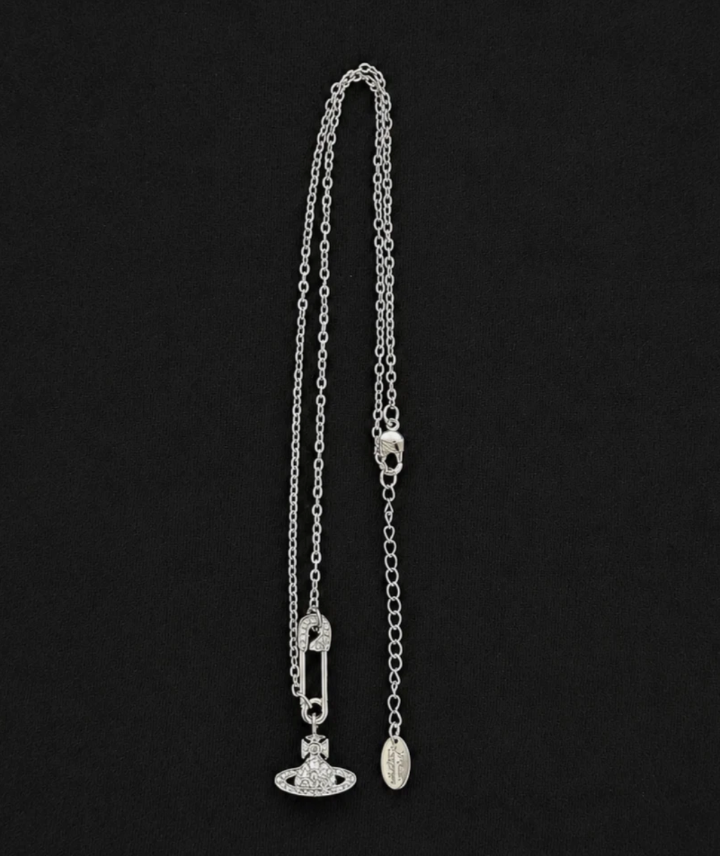 Vivienne Westwood Safety Pin Necklace Silver Orb Pendant