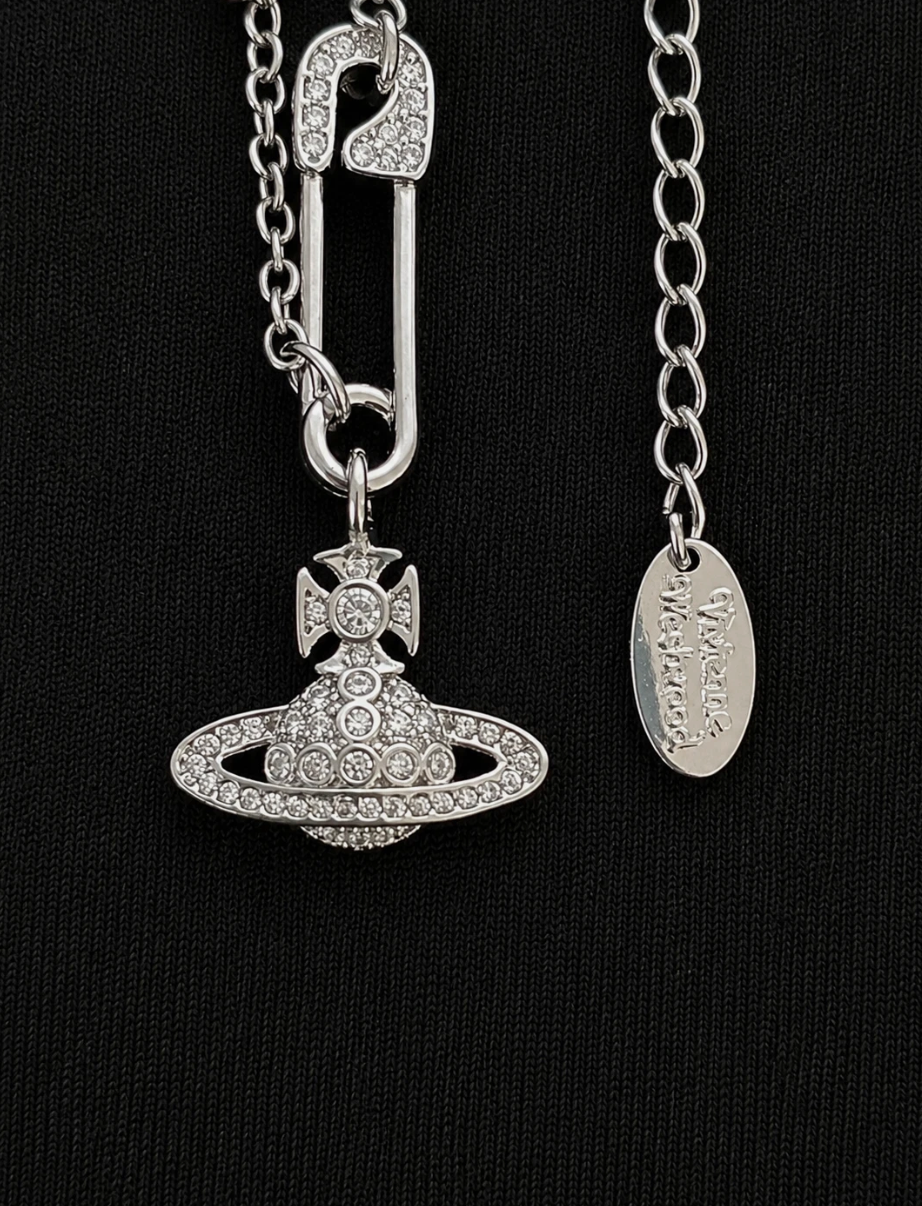 Vivienne Westwood Safety Pin Necklace Silver Orb Pendant