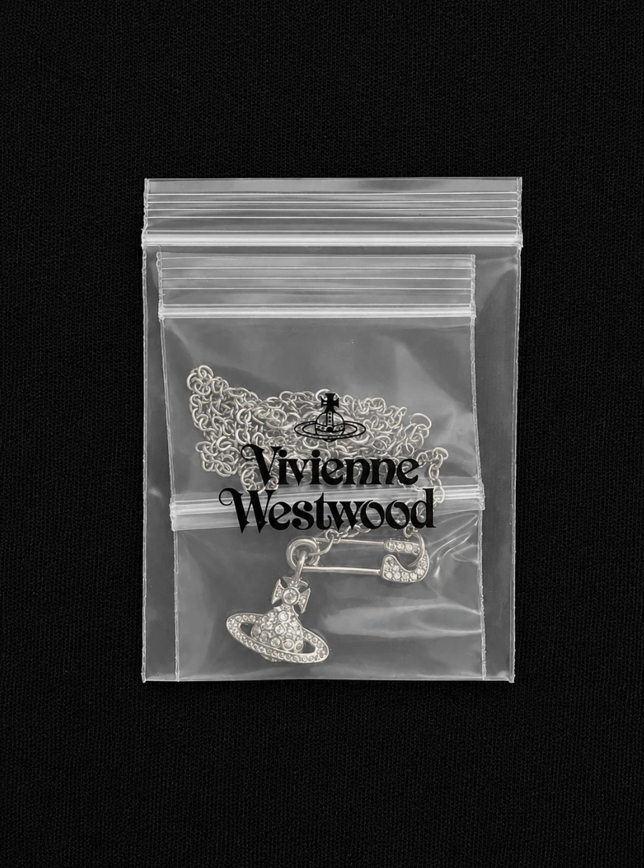 Vivienne Westwood Safety Pin Necklace Silver Orb Pendant
