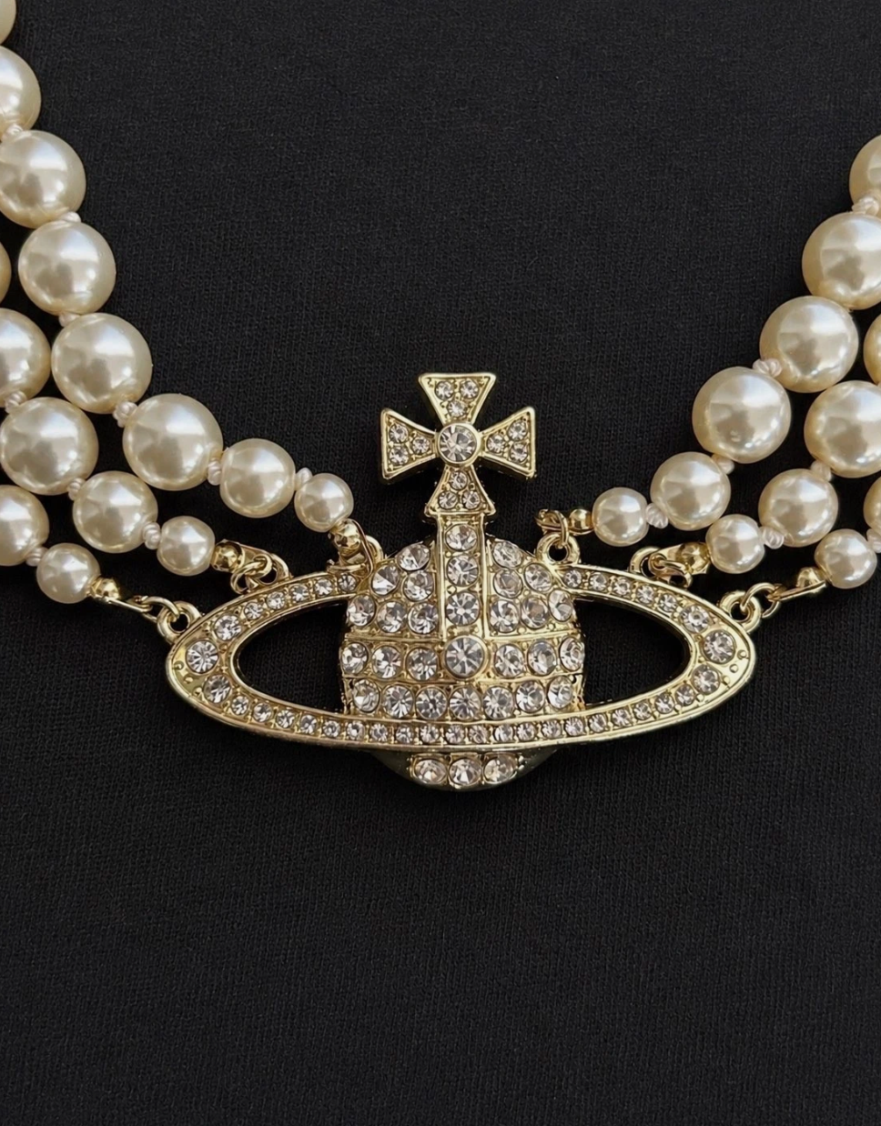 Vivienne Westwood Triple Choker Necklace Gold Pearl Crystal Orb