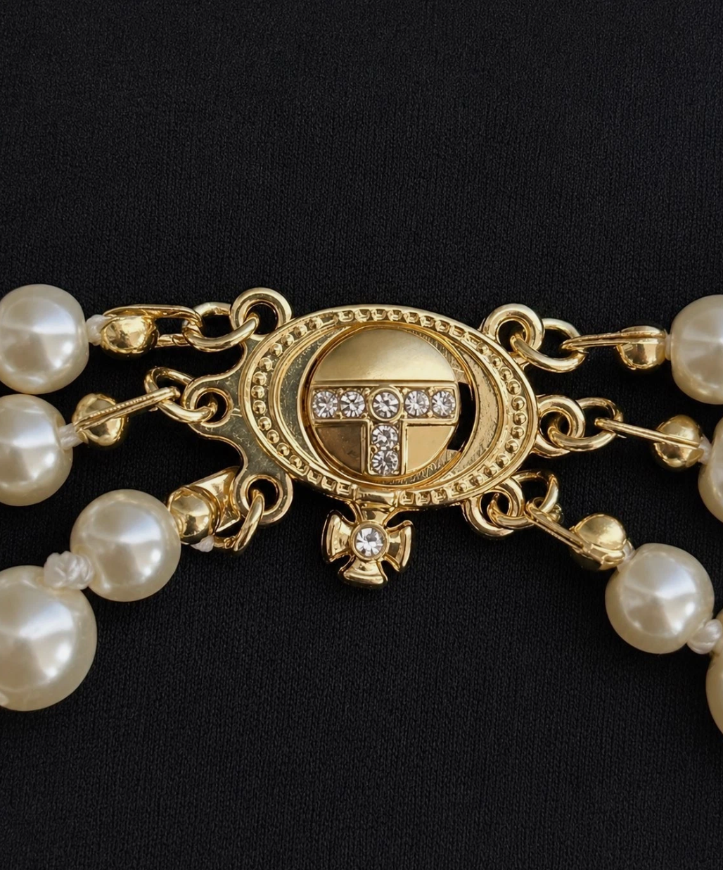 Vivienne Westwood Triple Choker Necklace Gold Pearl Crystal Orb