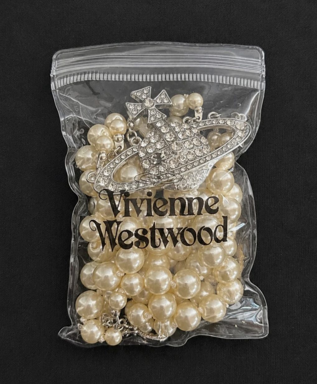 Vivienne Westwood Triple Choker Necklace Silver Pearl Crystal Orb