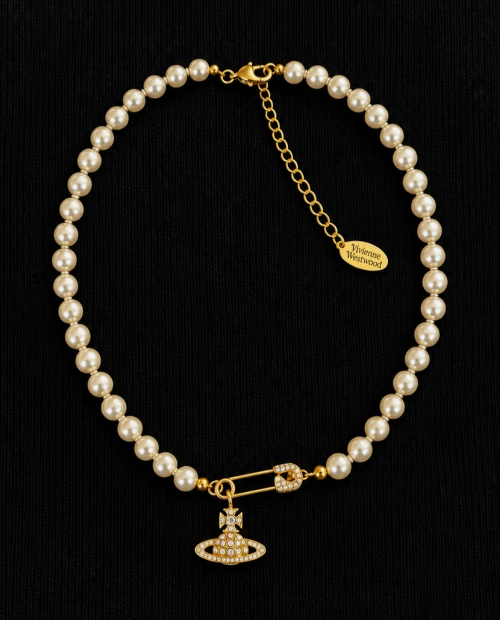 Vivienne Westwood Safety Pin Choker Gold Pearl Crystal Orb