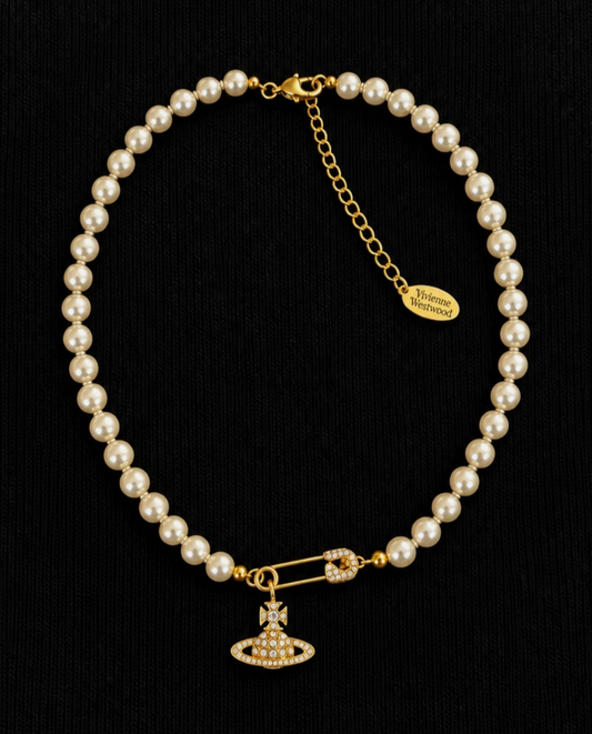 Vivienne Westwood Safety Pin Choker Gold Pearl Crystal Orb