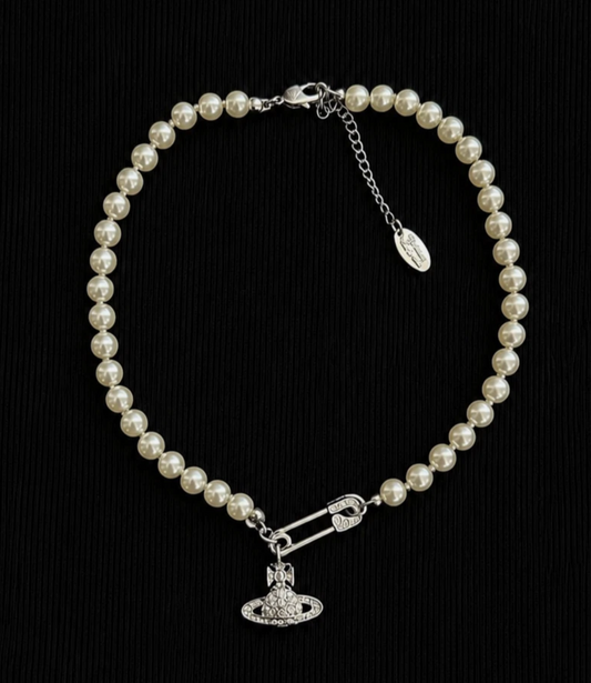 Vivienne Westwood Safety Pin Choker Silver Pearl Crystal Orb
